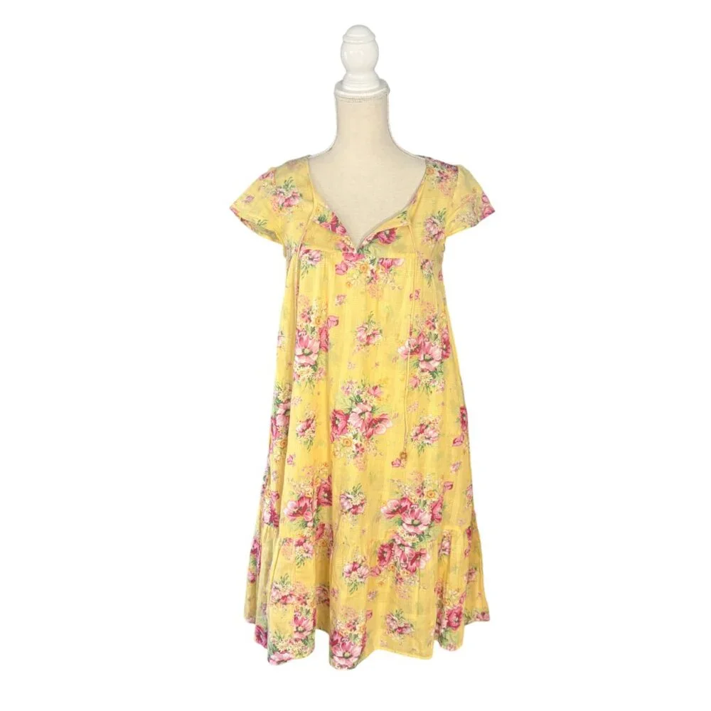 April Cornell Charming Smock Dress blossom yellow floral XXS 4 - 6 XS small - Picture 5 of 12